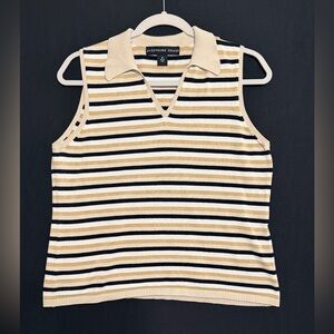 Josephine Chaus Silk Blend Gold and Black Striped Collared Tank Top